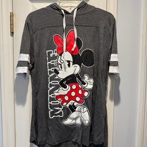 Disney Girls' Charcoal Hooded Minnie Mouse Tee with Red Accents